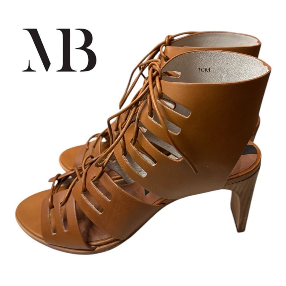 MATT BERNSON Tan Oiled Leather Miro Gladiator Heels Dustbag Size 10 NIB